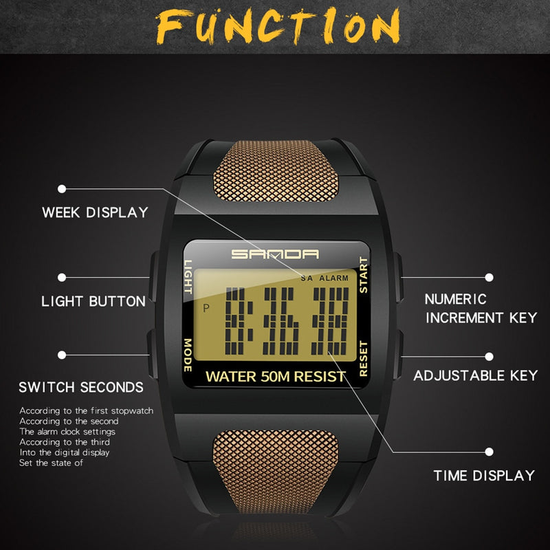 Sport Mens Digital Watches Fashion LED Men Watch 5Bar Waterproof Wristwatch Male Electronic Military Clock Relogio Masculino