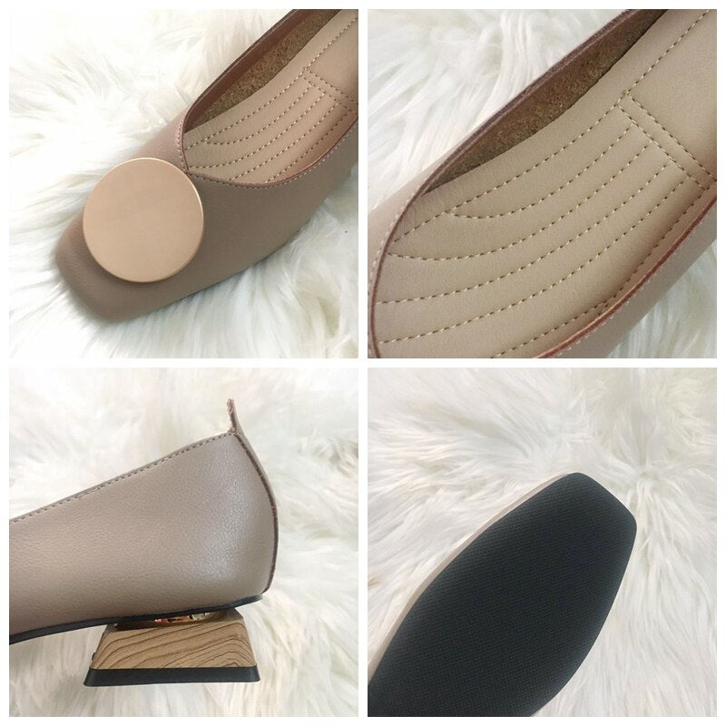 DONLEE QUEEN, zapatos planos para Mujer, tacón bajo de madera, Ballet, punta cuadrada, hebilla superficial, zapatos de marca, mocasín, talla grande 35- 41 para Mujer