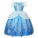 VOGUEON Girl Cinderella Princess Halloween Party Costume Short Sleeve Blue Fancy Ball Gown Children Fancy Birthday Clothes Frock