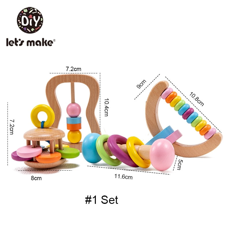 5 STÜCKE Organisches Sicheres Holzspielzeug Baby Montessori Kleinkindspielzeuggriff DIY Häkelrassel Schnullerarmband Beißringspielzeugset Babyprodukt