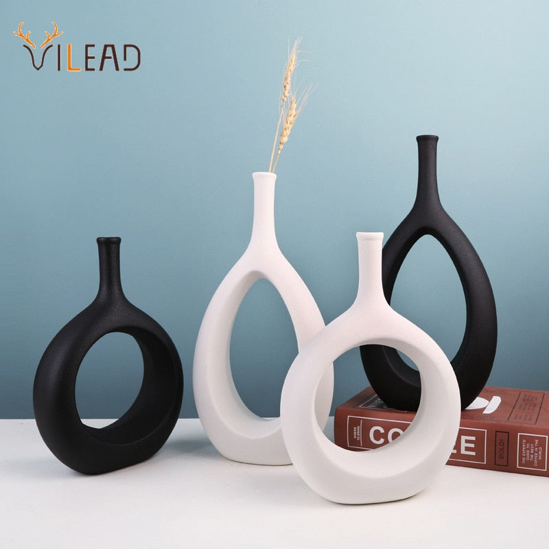 VILEAD Ceramic Hollow Out Flower Vase Figurines Nordic Modern Planter Pots Living Room Desktop Interior Decorative Decorations