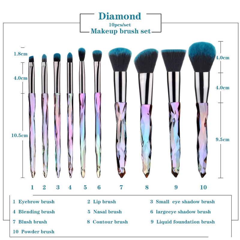 FLD Diamond makeup brushes Set Cosmetic Blush brush Powder Foundation Brush Eye Shadow Lip Eyebrow  Makeup Kit Brushes