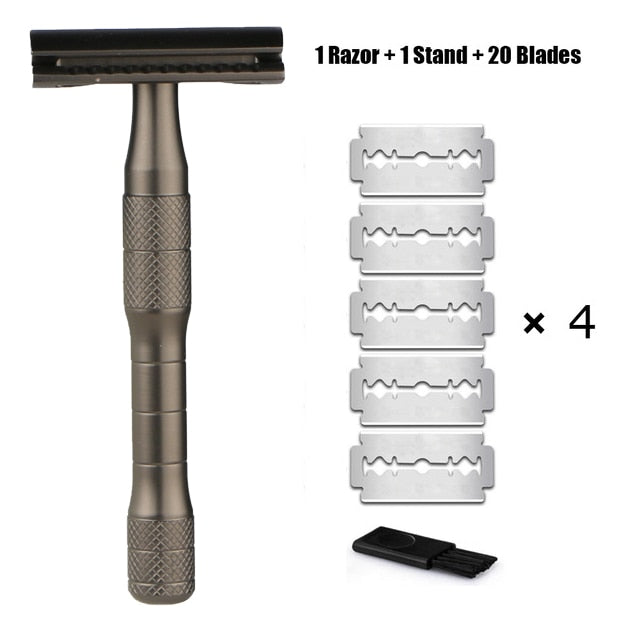 HAWARD Matte Black Safety Razor Fits All Double Edge Razor Blades Classic Manual Metal Razor For Men&amp;Women,20 Shaving Blades