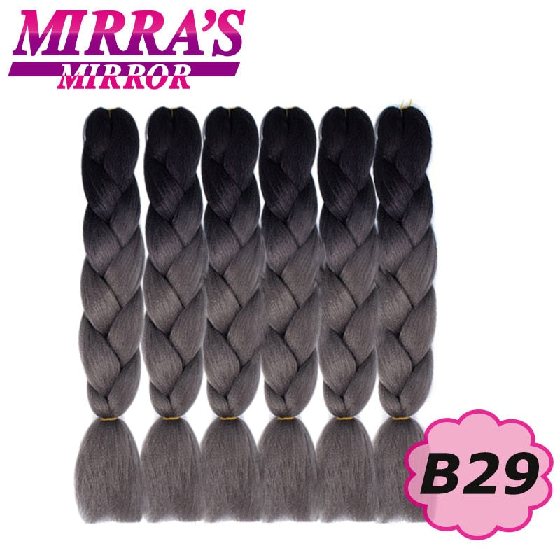 Trenzas Jumbo de 24 pulgadas, cabello sintético para caja trenzada, extensiones de cabello trenzado Ombre, tres tonos, negro, marrón, azul, rosa, espejo de Mirra