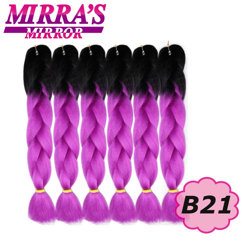 24inch Jumbo Braids Synthetic Hair For Box Braid Ombre Braiding Hair Extensions Three Tone Black Brown Blue Pink Mirra’s Mirror