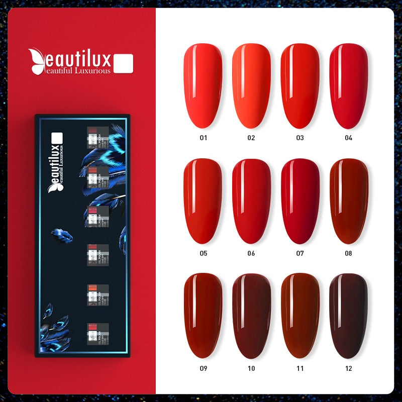 Beautilux Kit de esmalte de gel de color rojo Soak Off UV LED Vino Borgoña Rojo cereza Color Juego de esmalte de uñas Gel Laca de uñas 10ml