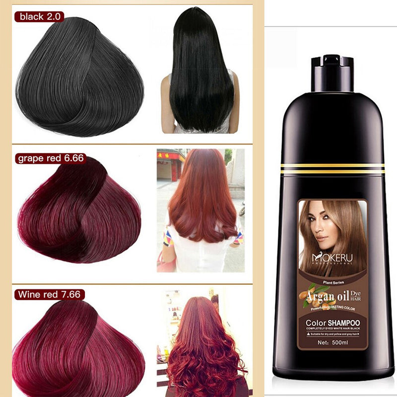 Champú para teñir el cabello negro de esencia de 500ml que cubre el cabello, tinte permanente para el cabello, champú, esencia de aceite de argán Natural instantánea