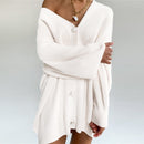 MUICHES, suéter informal con cuello en V y una botonadura, cárdigan extragrande liso con botones de perlas y mangas acampanadas para mujer, nueva moda 2021