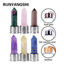 Runyangshi 1pc natural crystal point glass water bottle with 304 stainless steel, rose gold and bamboo cover style for gift