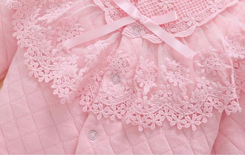 Newborn baby girl fall winter clothes outfits &amp; set Medium thick warm padded top outerwear+pants+hat pink lace princess outfits