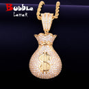 Herren Dollar Bag Anhänger Halskette Goldfarbe Bling Kubikzircon Hip Hop Rock Schmuck