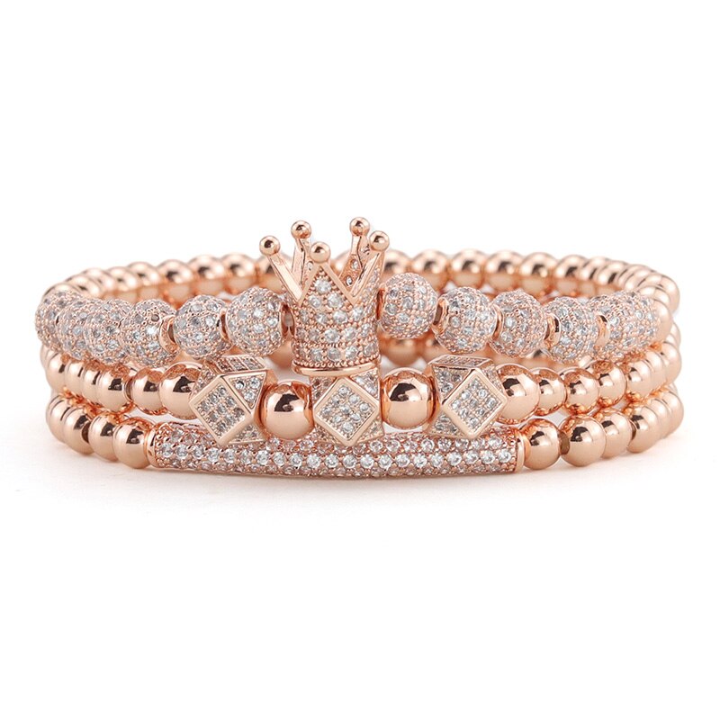 Luxury colorfast  stainless steel beads Royal King Crown Charm CZ Ball Men Bracelet mens bracelets &amp; bangles for Men Jewelry