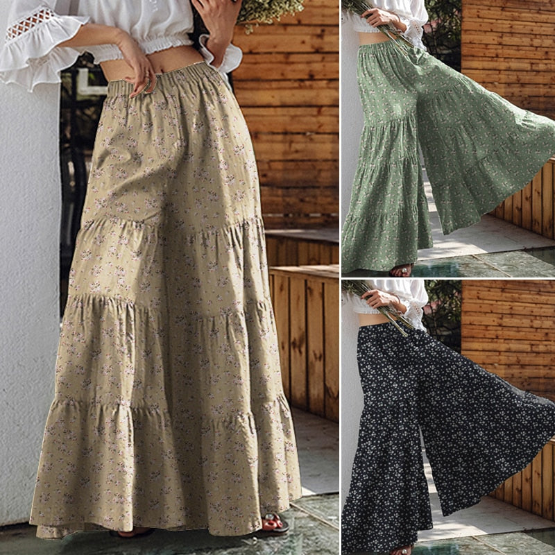 Vintage Damenhose mit weitem Bein ZANZEA 2022 Solide Hose Lässige elastische Taille Lange Pantalon Palazzo Weibliche Rübe