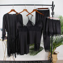 Sexy Female Kimono Bathrobe Gown Satin Nightdress Home Clothes Silky Lace Patchwork Intimate Lingerie Nightgown Sleepwear