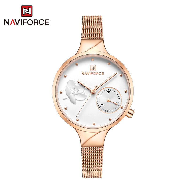 NAVIFORCE Women Fashion Blue Quartz Watch Lady Leather Watchband High Quality Casual Waterproof Wristwatch Gift for Wife 2019