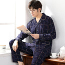 Winter Cotton Men Pajamas Lounge Sleepwear Black Plaid Pijama Man&