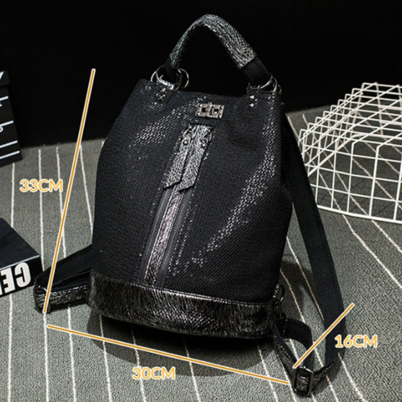 Neue Mode Pailletten Leder Laptop Rucksack Frauen Weibliche Persönlichkeit Schloss Anti Diebstahl Bagpack Reise Mochila Feminina Rucksack