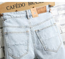 New Summer Men Holes Denim Shorts Light Blue Short Jeans Good Quality Men Knee Length Jeans Shorts Large Size Straight Jeans