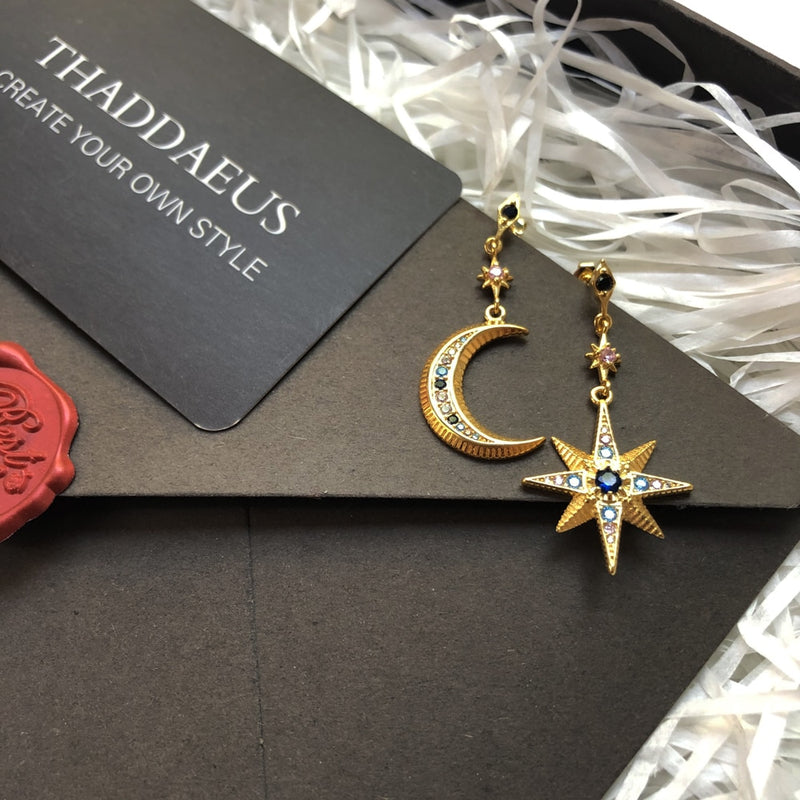 Pendientes de gota de estrella y luna de la realeza, buena joyería de moda bohemia mágica de Europa para mujer, regalo de verano en plata de ley 925