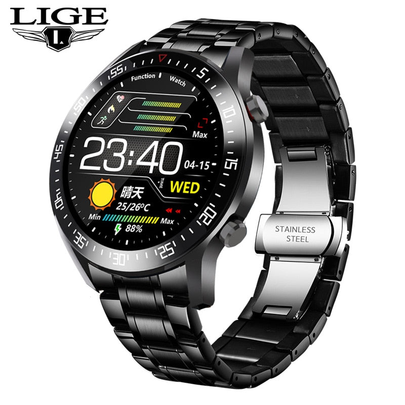 LIGE 2021 Neue Stahlband Digitaluhr Männer Sportuhren Elektronische LED Männliche Armbanduhr Für Männer Uhr Wasserdichte Bluetooth Stunde