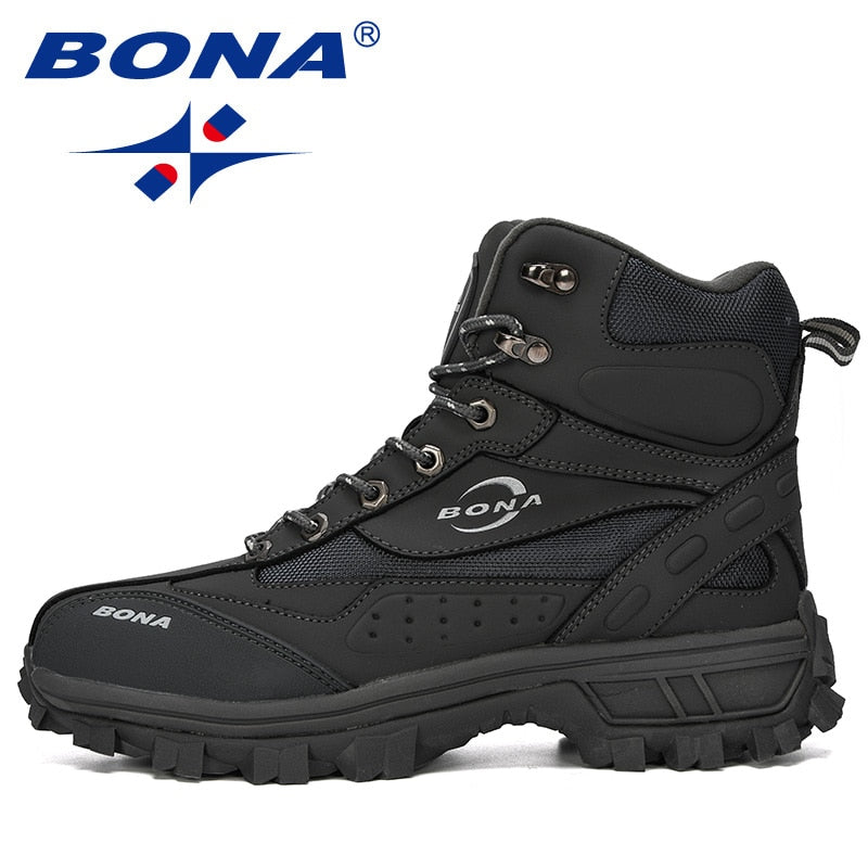 BONA, nuevos diseñadores, zapatos de cuero de acción, zapatos de escalada y pesca, zapatos de hombre para exteriores, botas altas de invierno para hombre, cómodas de felpa