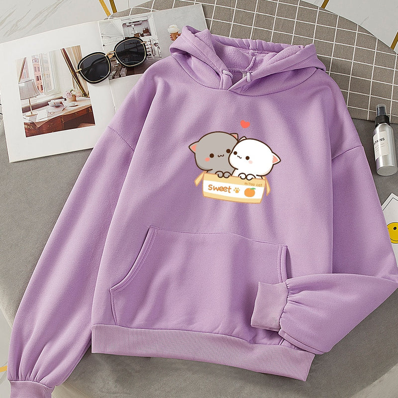 Grunge Aesthetic Hooded Hoodies Women Kawaii Oversized Graphic Sweatshirt Ladies Casual Harajuku Couple Clothes Sudadera Mujer