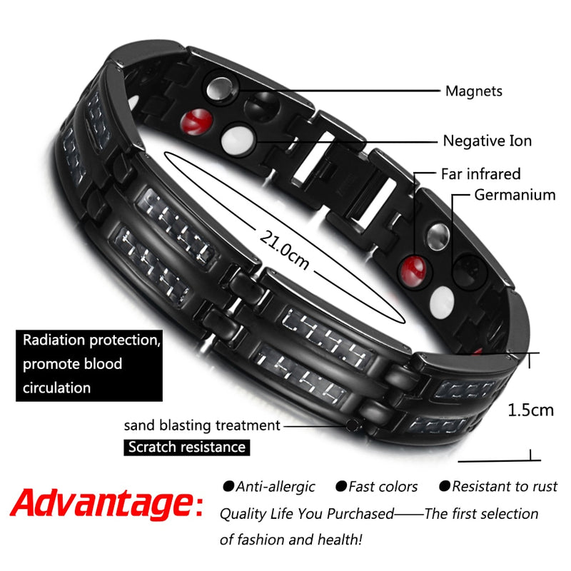 RainSo Luxus Titan Armbänder für Männer Gesundheitspflege Elemente Magnetarmband Modeschmuck Armreif Freundschaftsarmband Homme