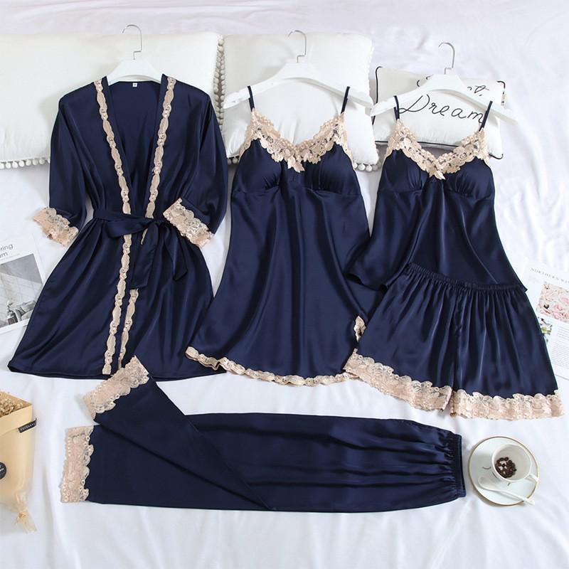 Conjunto de bata de boda con estampado Sexy para novia, ropa de dormir suave para mujer, ropa de dormir de satén de verano, albornoz, ropa de casa, conjunto de dormir, camisón corto