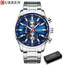 CURREN Herrenuhren Sportliche Luxus-Chronographen-Armbanduhren für Herren Quarz-Edelstahlband-Uhr mit Leuchtzeigern