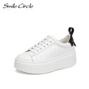 Smile Circle White Sneakers Women Flat Platform Shoes Round toe Casual Thick bottom Shoes Ladies low-top Chunky Sneakers