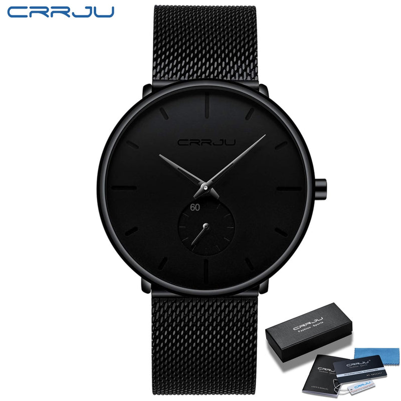 CRRJU Relojes para hombre Ultrafino Minimalista Impermeable - Reloj de pulsera de moda para hombre Vestido unisex con banda de malla de acero inoxidable