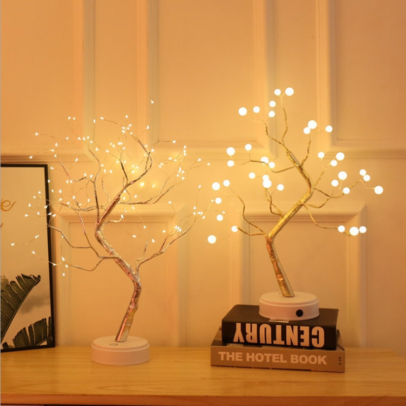 Alambre de cobre LED forma de árbol noche con Sensor táctil interruptor decoración batería USB Led lámpara de mesa luz de mesa