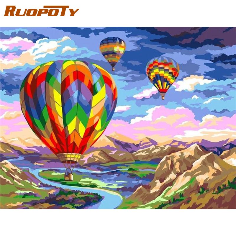 RUOPOTY Painting By Number Framed Three Hot Air Balloon Scenery Picture By Number Handmade Unique Diy Gift 40x50cm Wall Art