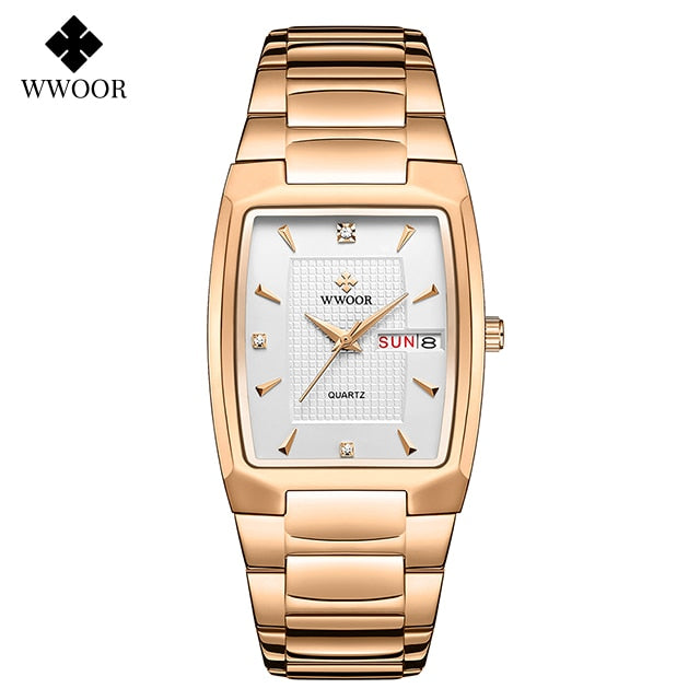 Relogio Masculino WWOOR 2022 New Square Watch Men with Automatic Week Date Man Quartz Wrist Watches Luxury Stainless Steel Gold