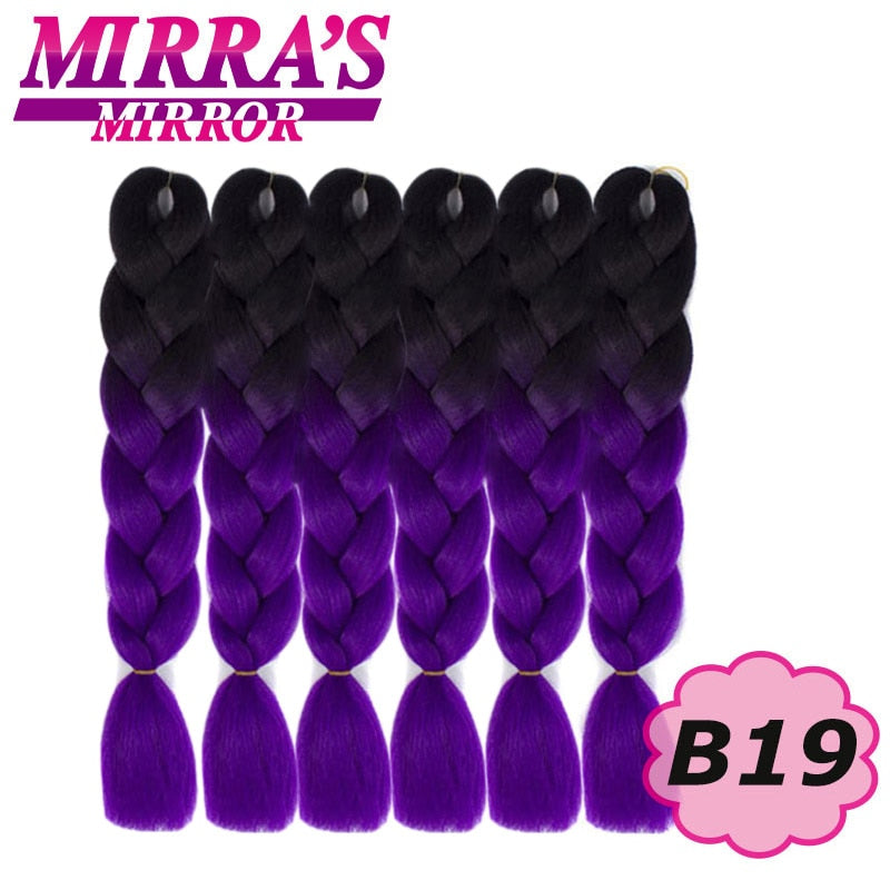 24inch Jumbo Braids Synthetic Hair For Box Braid Ombre Braiding Hair Extensions Three Tone Black Brown Blue Pink Mirra’s Mirror