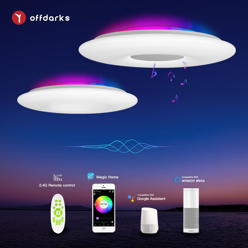 OFFDARKS, luces de techo LED inteligentes, WIFI, Control de voz, Control de aplicación, atenuación RGB, Altavoz Bluetooth, lámpara de techo, cocina, sala de estar