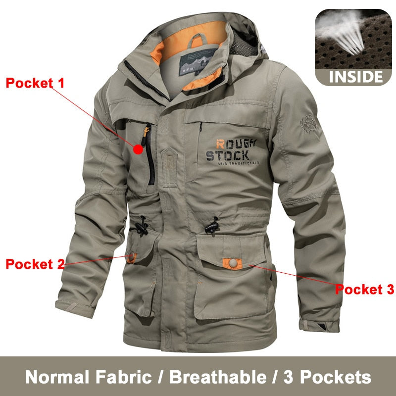 Spring Men Military Tactical Jackets Multi-Pockets Waterproof Casual Windbreaker Mens Coat Outdoor Hooded