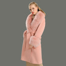 2020 Wool Coat Women Pied De Poule Natural Fox Fur Collar Cashmere Wool Blends Long Outerwear Ladies Streetwear