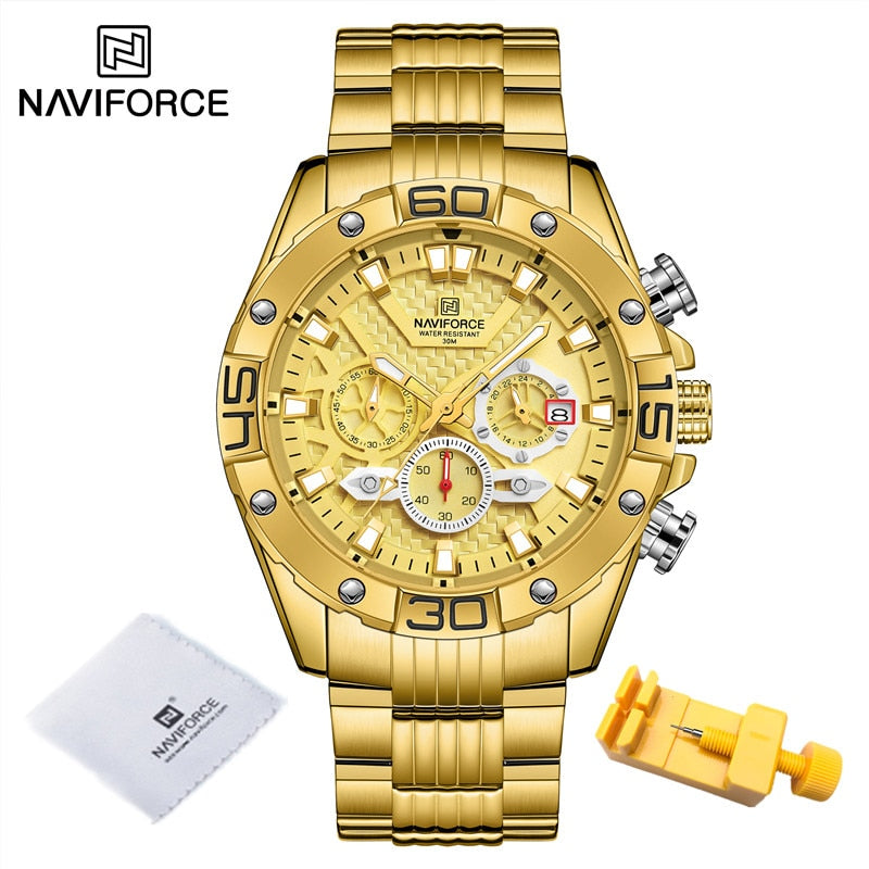 NAVIFORCE Fashion Watches For Men Luxury Original Classic Quartz Clock Analog Chronograph Sport Waterproof Steel Band WristWatch