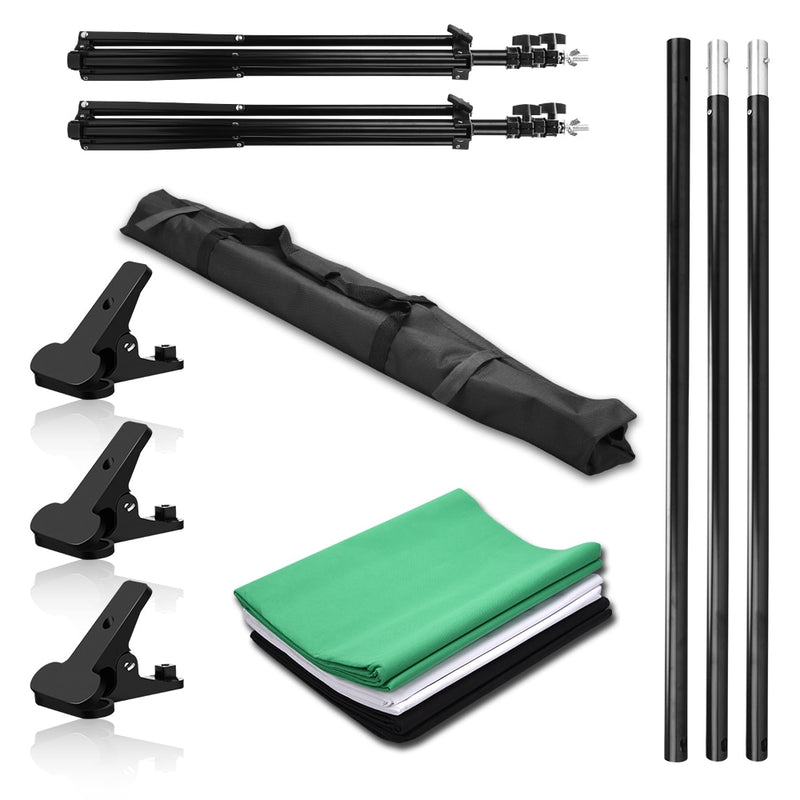ZUOCHEN Photo Studio Backdrop Chroma Key Black White Green Screen Background Stand Kit With 2M Studio Backdrop Support Kit