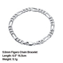Effie Queen Italy Real 925 Silver Diamond-Cut Figaro Chain Necklace 5mm Wide 40-60cm Long Woman Man Neck Chain Jewelry Gift SC34