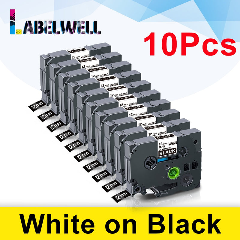 Labelwell 10pcs laminated Compatible for label tape 231 131 6/9/12mm Black on white tape 431 531 631 131 221 211 Printer Ribbon