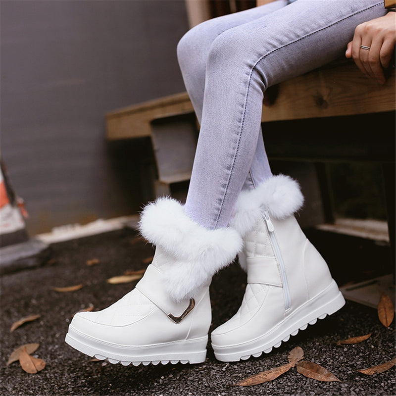 DORATASIA Neue Winter 34-43 Lässige Flache Plateau Schneestiefel Damen Warme Fell Plateau Booties Damen Höhe Erhöhende Schuhe Frau