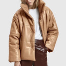 Tangada Women brown fur faux leather jacket coat buttons 2022 Winter Female pu turn down collar jacket overcoat