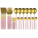 JANKNG 30pcs Black Gold Dinnerware Set Stainless Steel Flatware Set Cake Fork Spoon Knife Silverware Tableware Set Cutlery Set