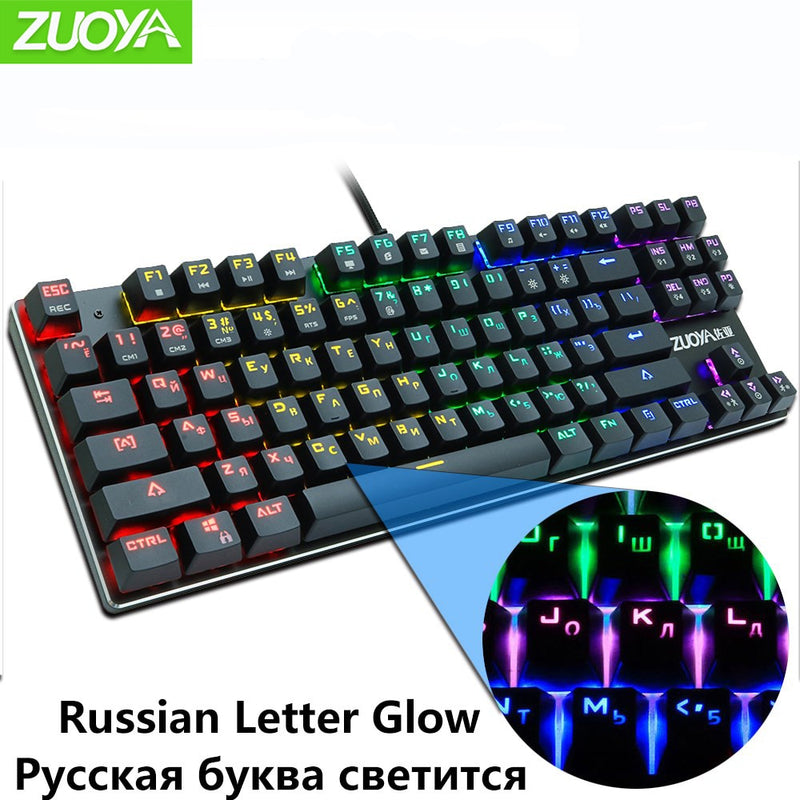 ZUOYA Game Mechanical Keyboard LED Backlit Anti-ghosting Blue/Red/Black Switch wired gaming Keyboard Russian/English for laptop