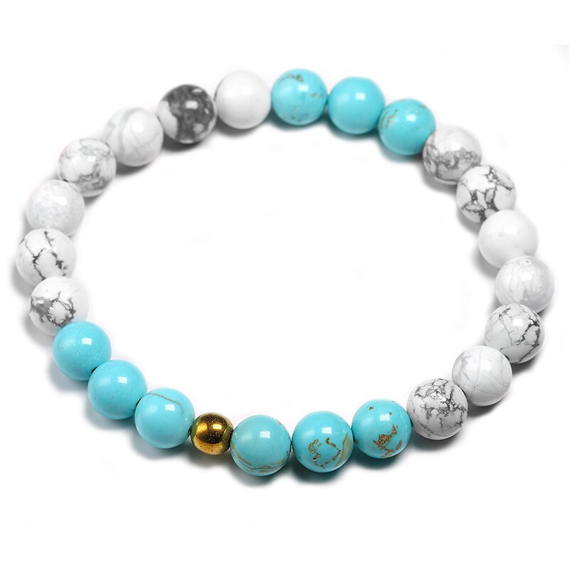 8 mm natürliche weiße Howlith-Steinperlen und blaues Türkis-Armband für Frauen-Mann-Halsketten-Sets Meditation 108 Mala-Perlen-Schmuck