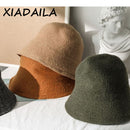 2020 Panamá cálido invierno sombrero de cubo para mujer para adolescentes sombrero de lana de fieltro para niña otoño e invierno moda piel negro gorra de hip hop