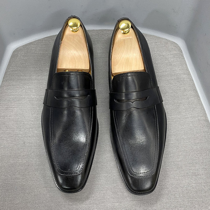 Size 6 To 13 Classic Mens Penny Loafers Genuine Cow Leather Dress Shoes Brown Handmade Slip on Italian Style Office Formal Shoes