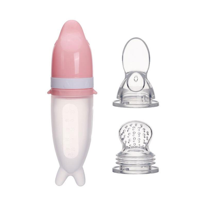 50ML Cartoon Dolphin Baby Feeding Bottle Safe Milk Fruit Vegetables Newborn Silicone Feeding soft Spoon  Baby Training Feeder